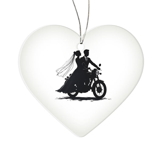 Acrylic Heart Ornament: Motorcycle Bride
