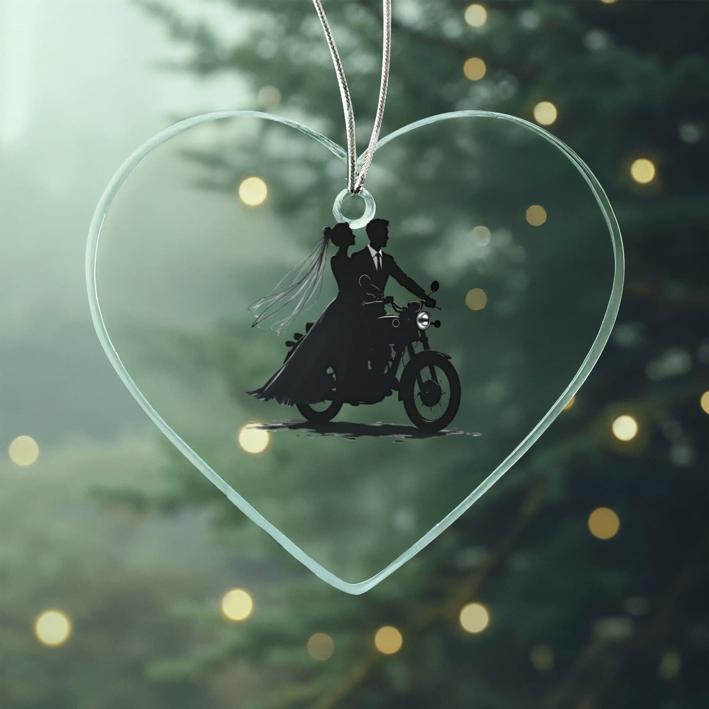 Acrylic Heart Ornament: Motorcycle Bride