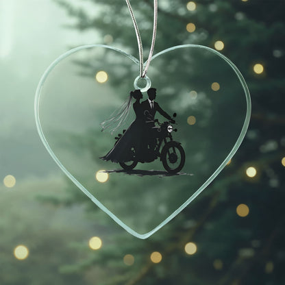 Acrylic Heart Ornament: Motorcycle Bride