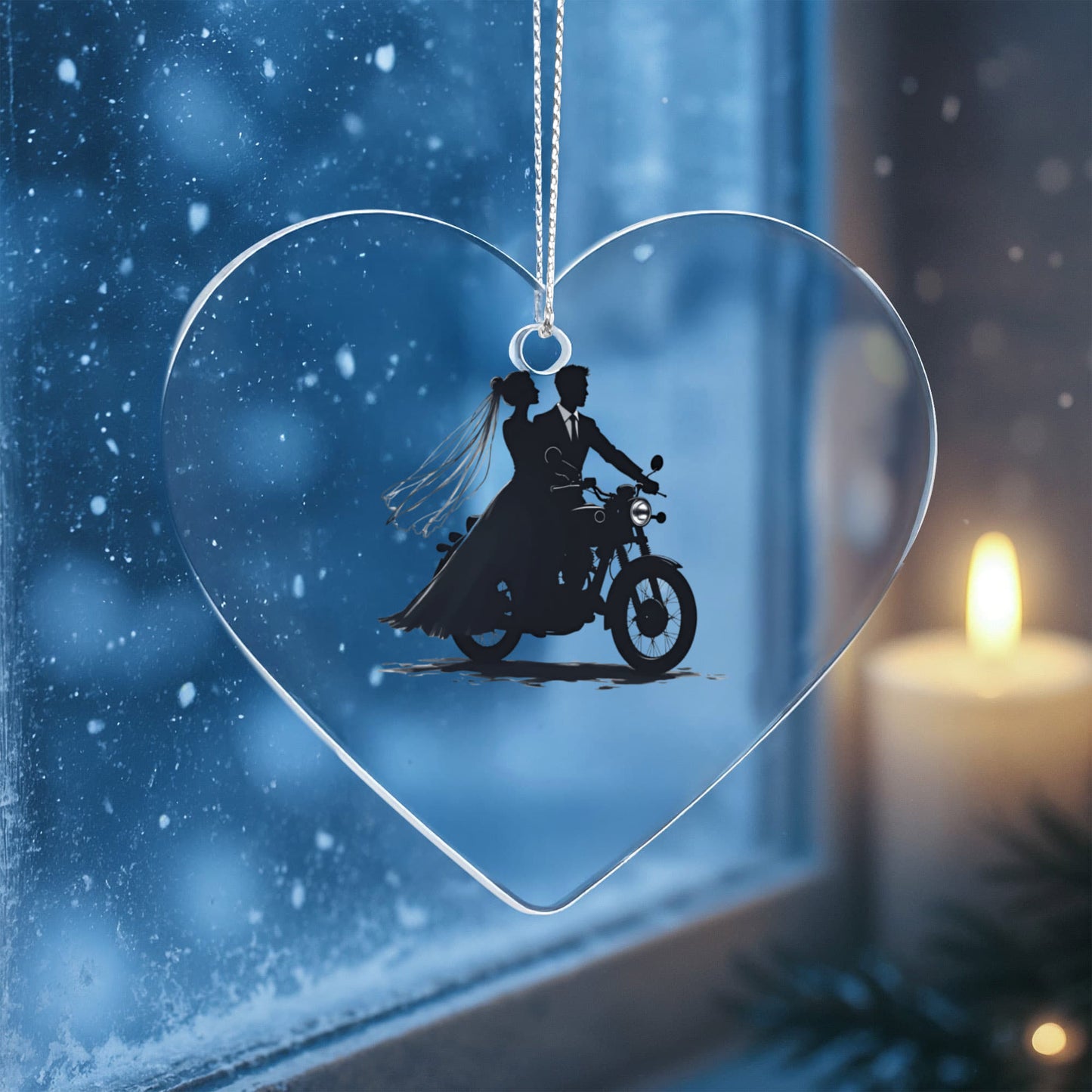 Acrylic Heart Ornament: Motorcycle Bride