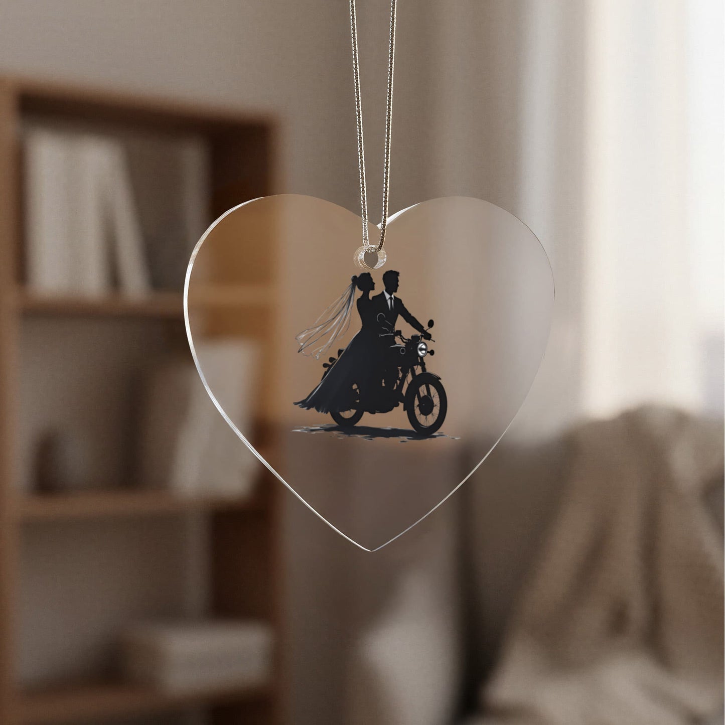 Acrylic Heart Ornament: Motorcycle Bride