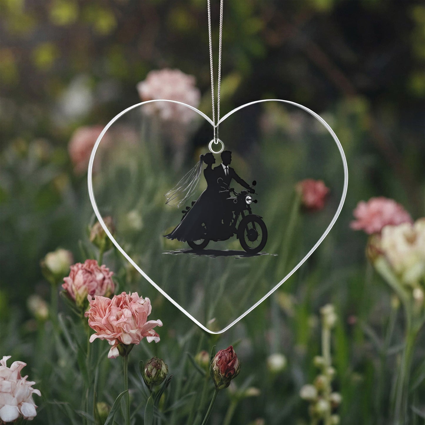 Acrylic Heart Ornament: Motorcycle Bride