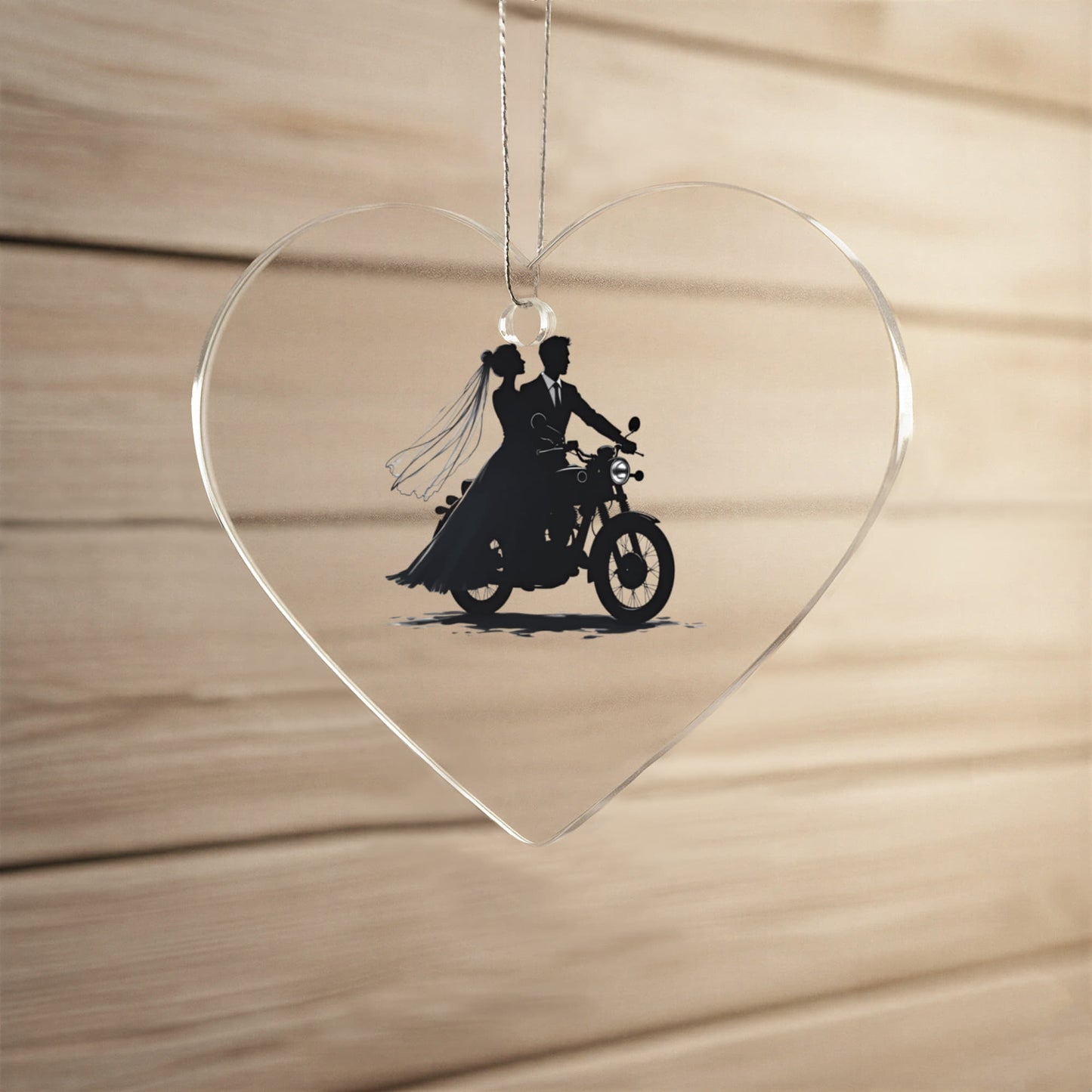 Acrylic Heart Ornament: Motorcycle Bride