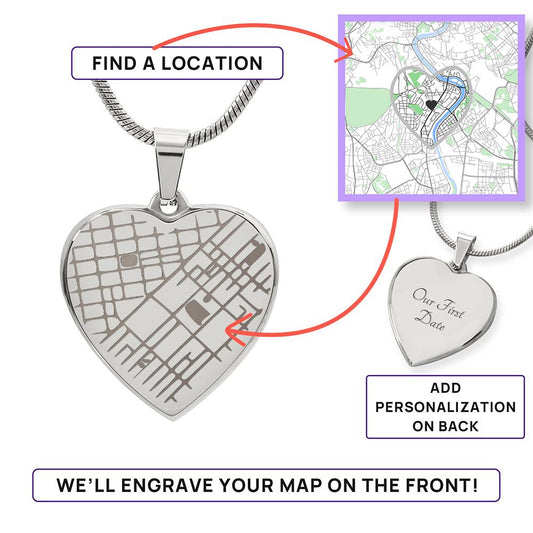 Engraved Heart Map Necklace for the One I love