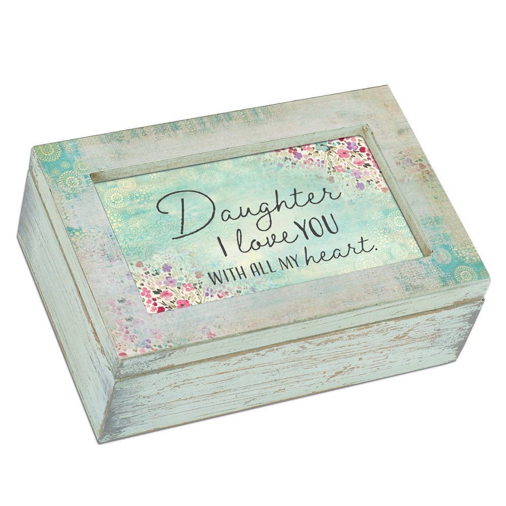 Decorative box with 'Daughter, I love you with all my heart' text on a floral background