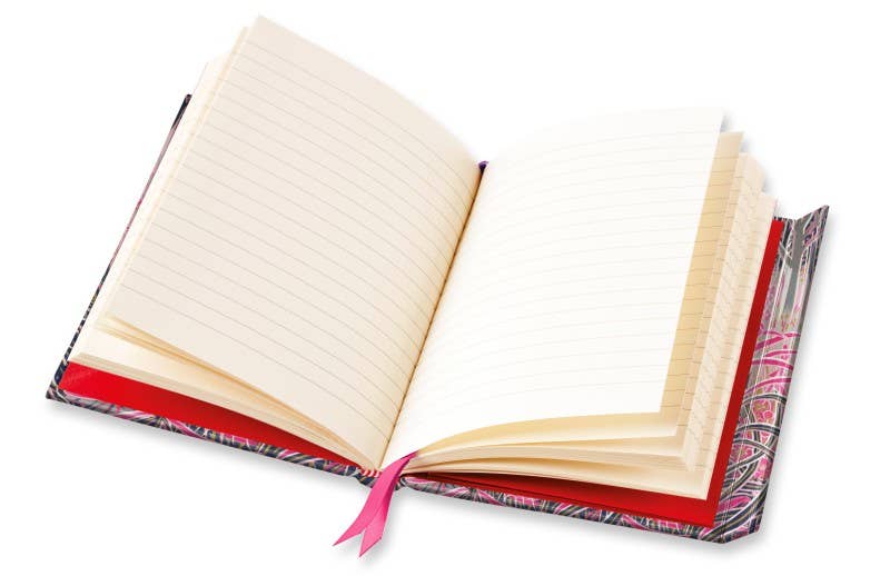Rising Mist Open notebook with a decorative cover on a white background.