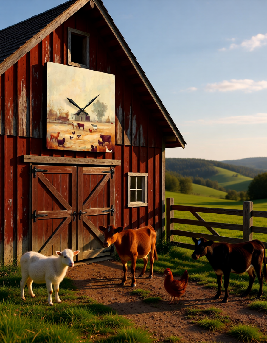 Acrylic Wall Clock — The Old Barn a Rustic Barn & Pasture Scene Decor