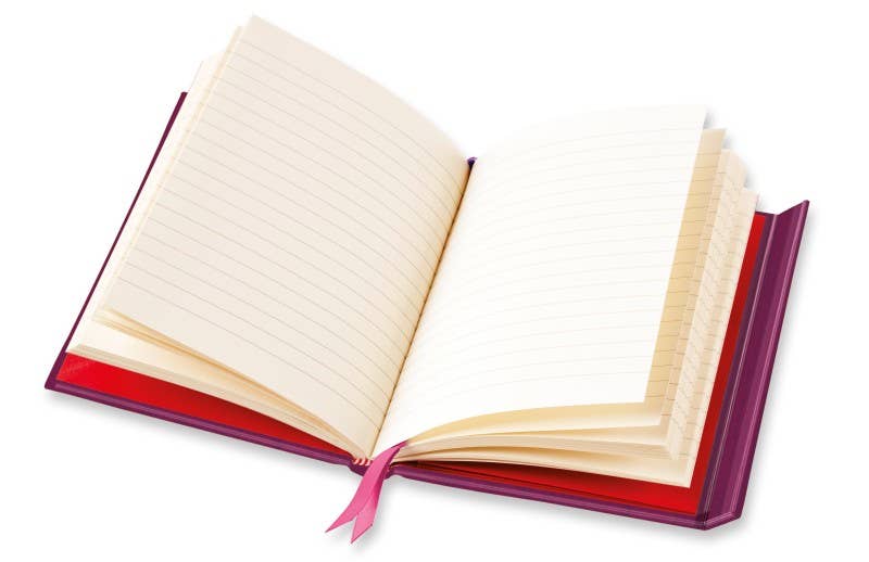 Open book with a pink ribbon on a white background Journal