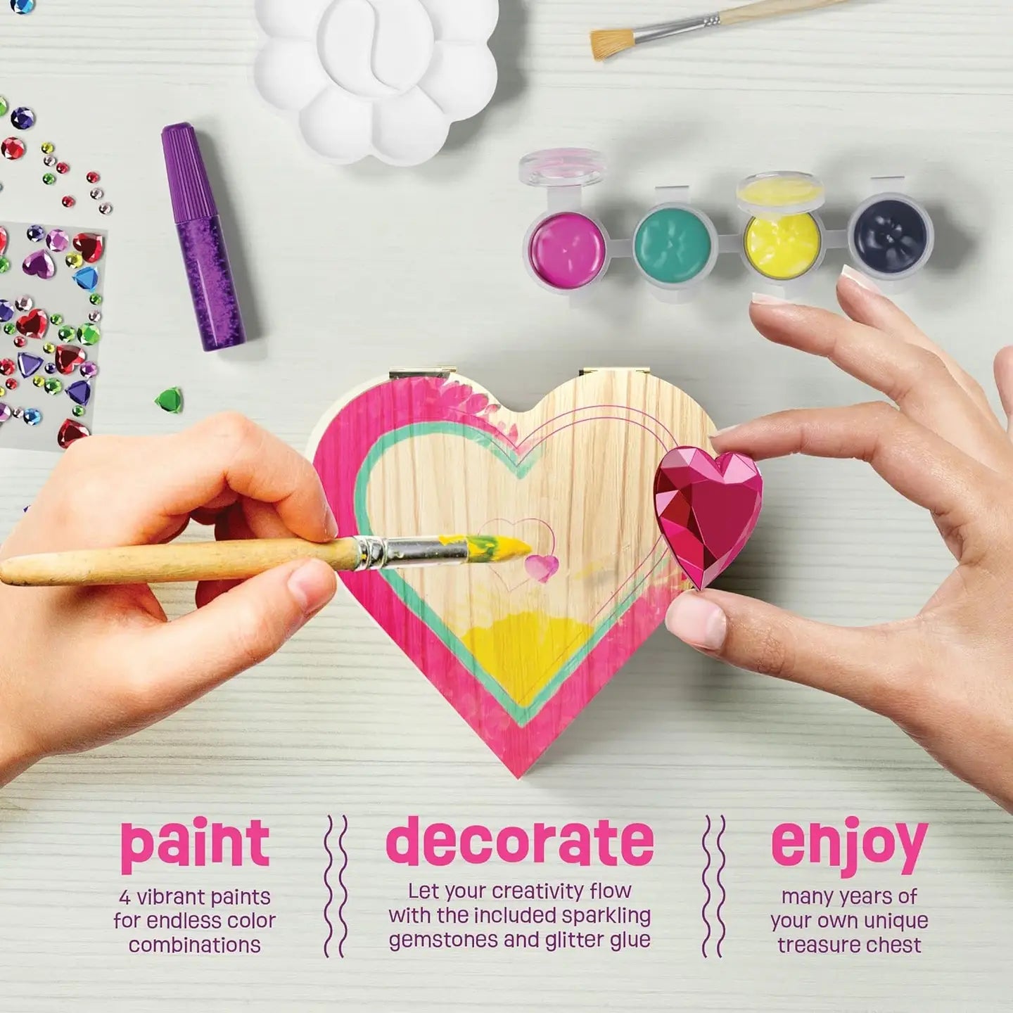Paint Your Own Wooden Kids Heart Treasure Box Kit