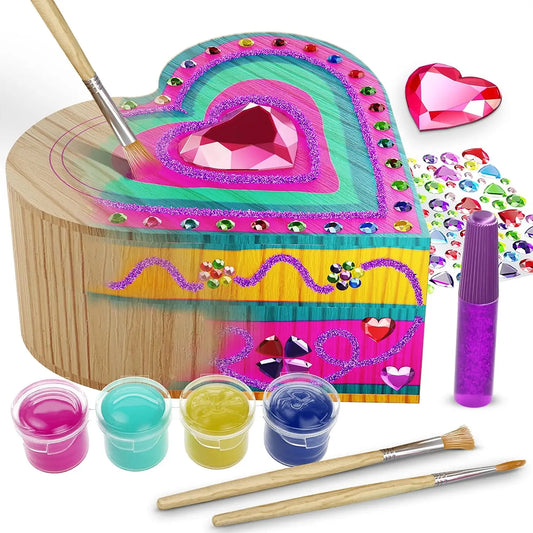Paint Your Own Wooden Kids Heart Treasure Box Kit