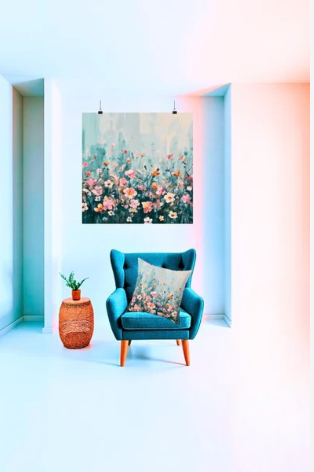 Pillow: Morning Meadow — Pastel Wildflower Print Square Cushion