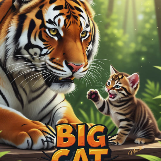 Tiny striped kitty hisses and wave paw at the curious large tiger. Big Cat Energy.
