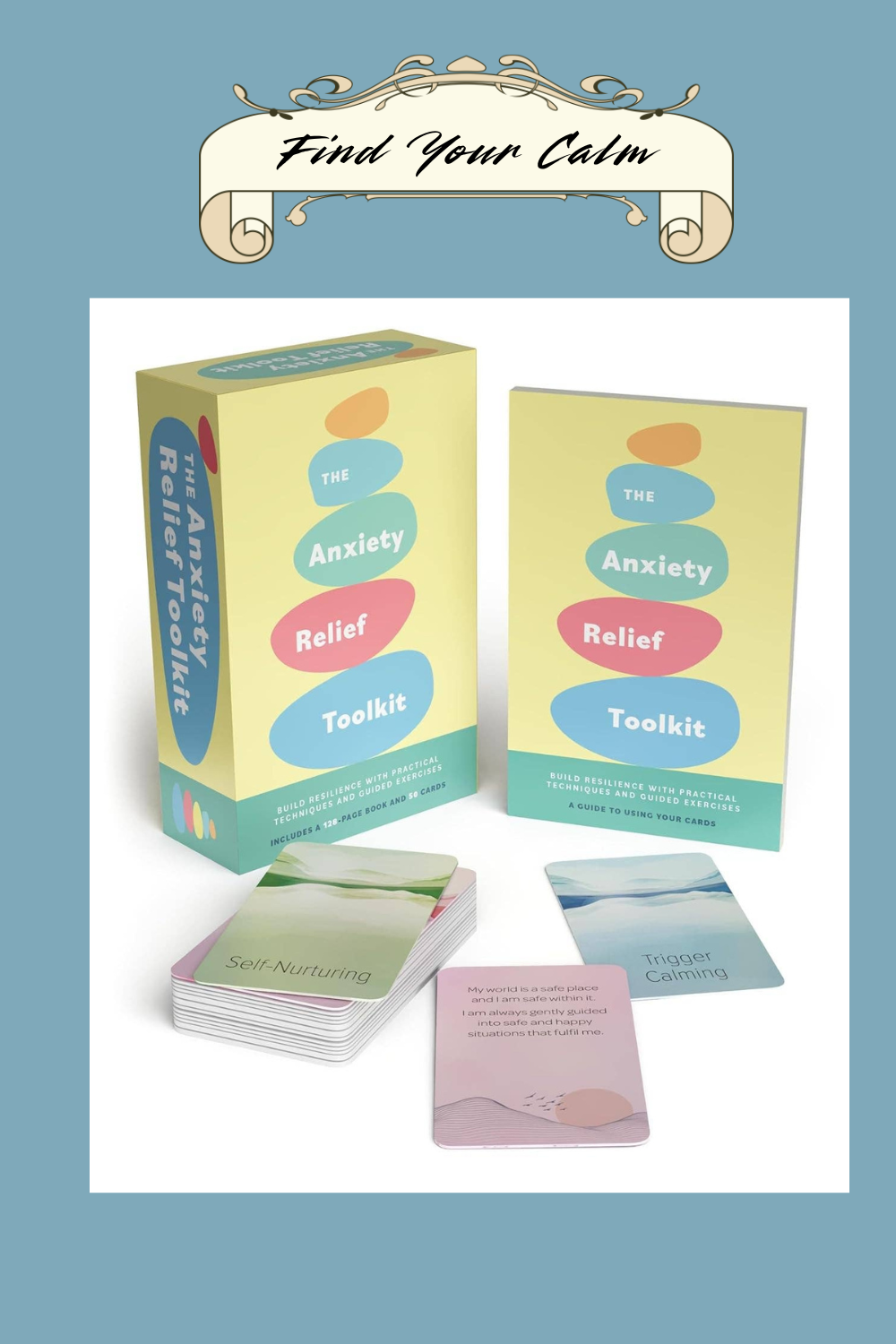 Anxiety Relief Toolkit with cards and packaging 